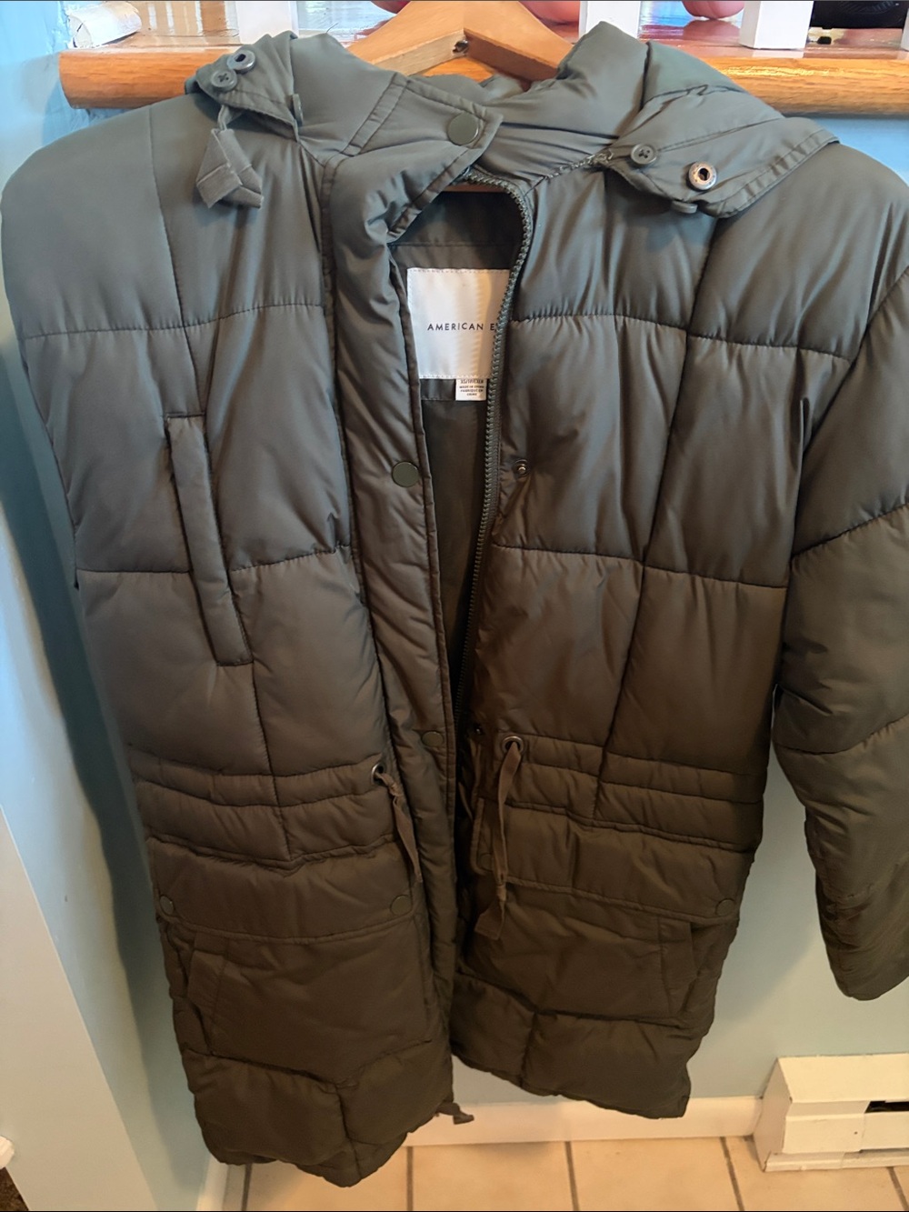 American Eagle Outfitters Olive Hooded Puffer Coat